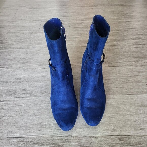 Royal Blue Suede Zip-Up Ankle Boots - Picture 1 of 3